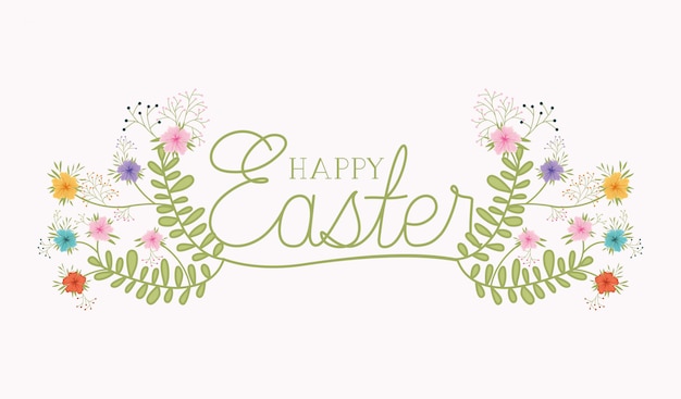 Tarjeta de Pascua feliz con fuente hecha a mano y flores