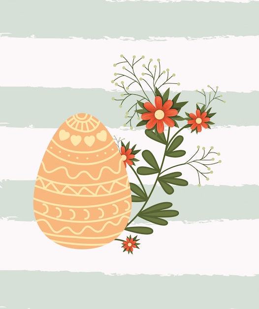 Tarjeta de Pascua feliz con huevo pintado y flores