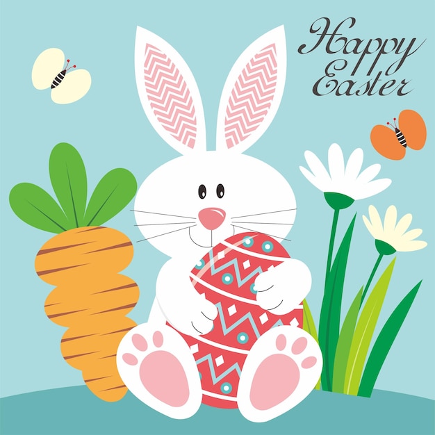 Tarjeta de Pascua feliz con lindo conejito