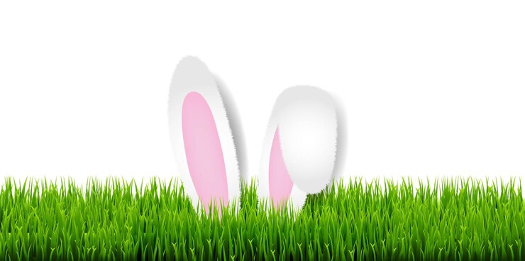 Vector tarjeta de pascua con hierba de pascua y orejas de conejo con malla de degradado