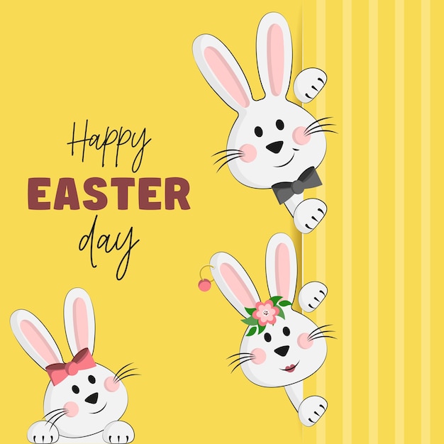 Tarjeta de Pascua con una linda familia de conejitos de Pascua