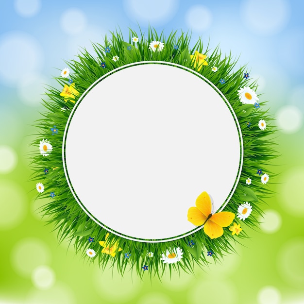 Tarjeta de pascua con pasto y flores con malla de degradado