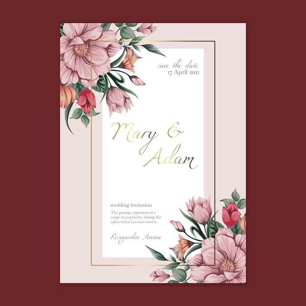 Tarjeta de plantilla de boda floral