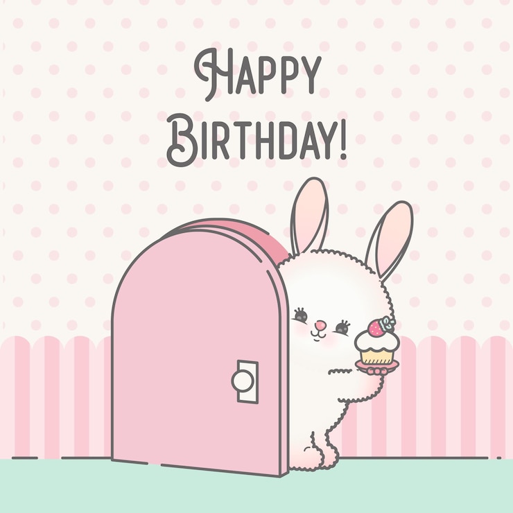 Vector tarjeta de plantilla de conejito de dibujos animados de feliz cumpleaños premium
