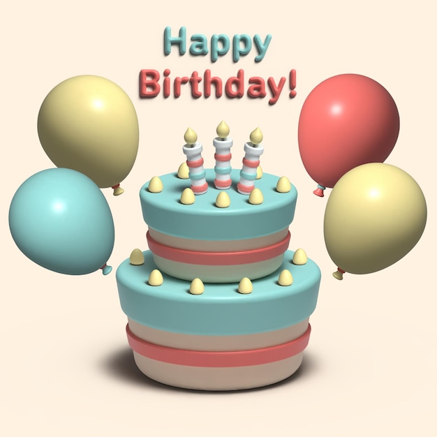 tarjeta de plantilla de pastel de cumpleaños 3d