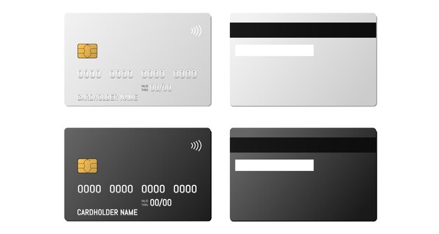 Vector tarjeta plástica de crédito con pago sin contacto con chip emv