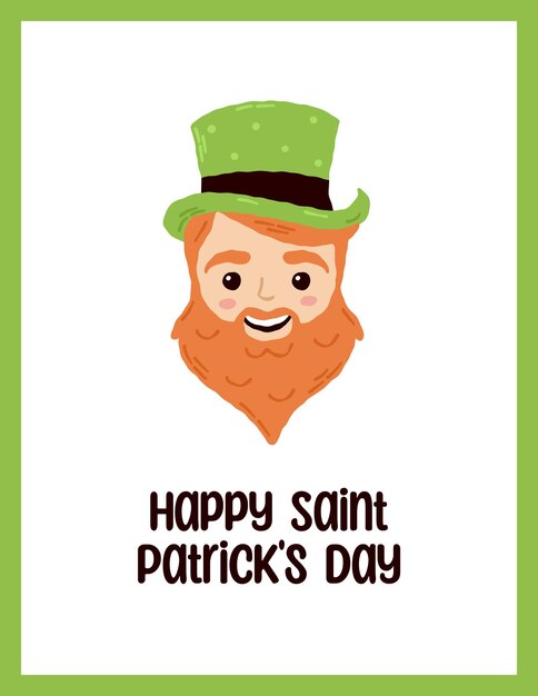 Tarjeta postal festiva para el Día de San Patricio con letras Elementos de dibujos animados dibujados a mano Ilustración vectorial