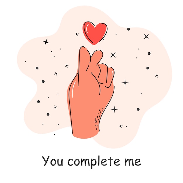 Tarjeta postal con una inscripción sobre el amor Corazón Día de San Valentín Ilustración vectorial con elementos en un fondo blanco