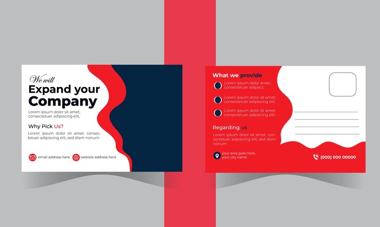 Tarjeta postal de negocios corporativa roja o plantilla de diseño de tarjeta postal eddm diseño de negocio de marketing digital