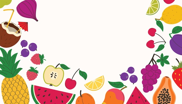 Tarjeta postal de verano brillante con frutas y bayas Frontera jugosa de verano con sandía y piña