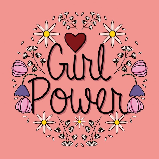 Tarjeta power girl con decoración floral