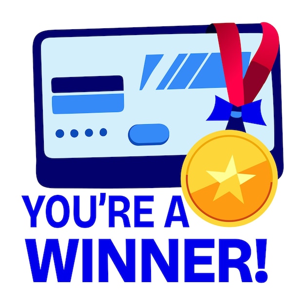 Tarjeta de premio con medalla y texto Usted es un ganador pegatina plana