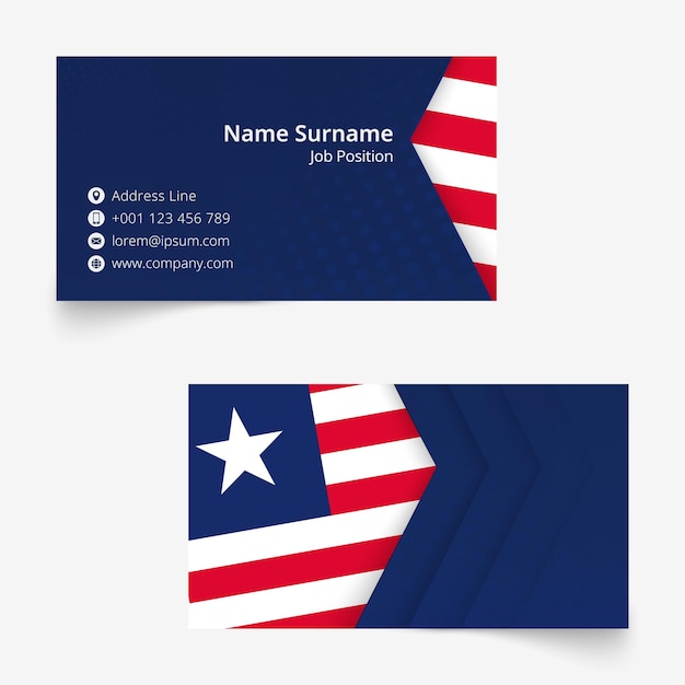 Vector tarjeta de presentación de la bandera de liberia, plantilla de tarjeta de presentación de tamaño estándar (90x50 mm) con sangrado debajo de la máscara de recorte.
