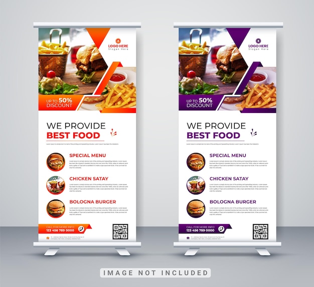 Tarjeta de presentación de la empresa de negocios corporativos del menú de diseño de pancarta acumulativa de alimentos y restaurantes, pancarta de soporte x
