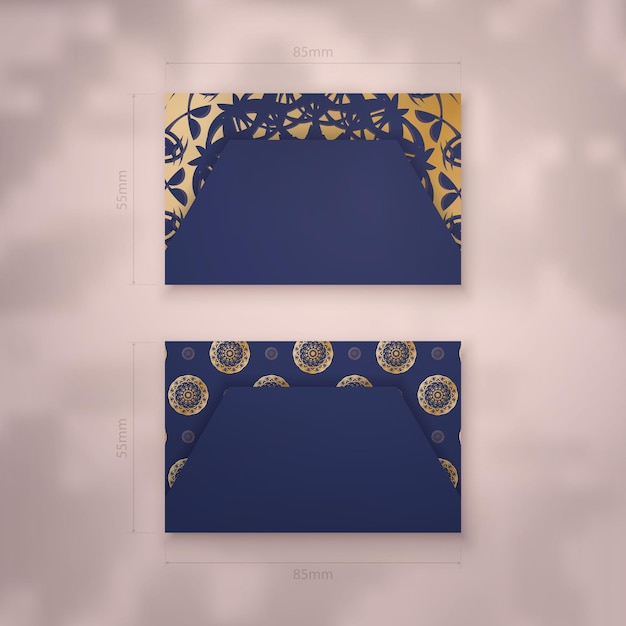 Tarjeta de presentación presentable en azul oscuro con adornos de oro indio para tus contactos.