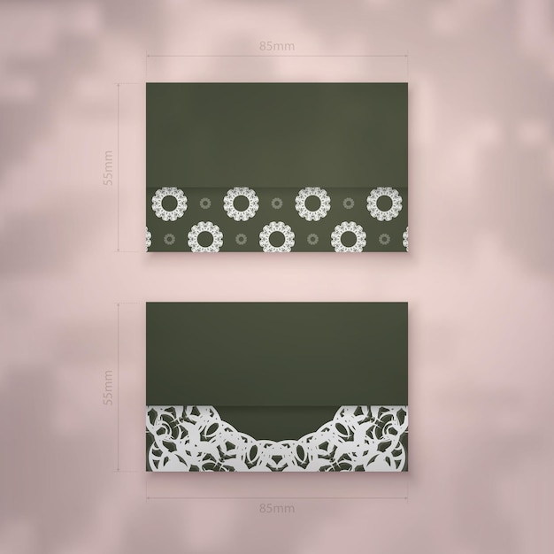 Tarjeta de presentación presentable en color verde oscuro con estampado blanco vintage para tu negocio.