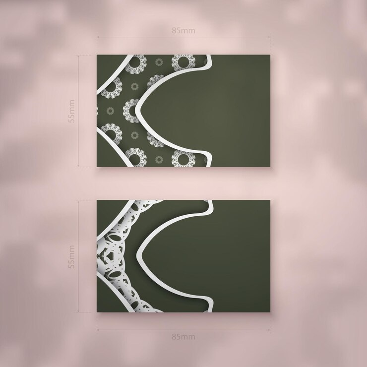 Vector una tarjeta de presentación presentable de color verde oscuro con un lujoso patrón blanco para su personalidad.