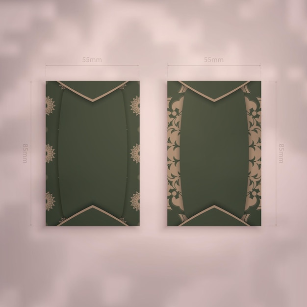 Una tarjeta de presentación presentable en verde con un patrón marrón vintage para tus contactos.
