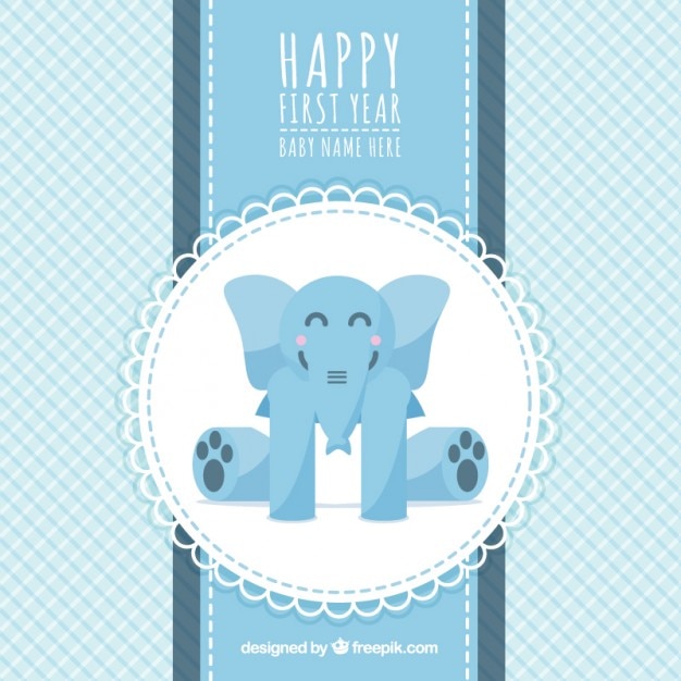 Tarjeta de primer cumpleaños con un elefante