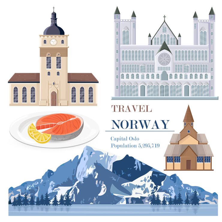 Vector tarjeta de puntos de referencia de viajes de noruega