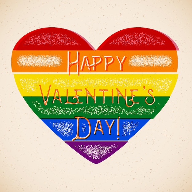Tarjeta Rainbow Valentines Day con corazón gay y colores cambiados