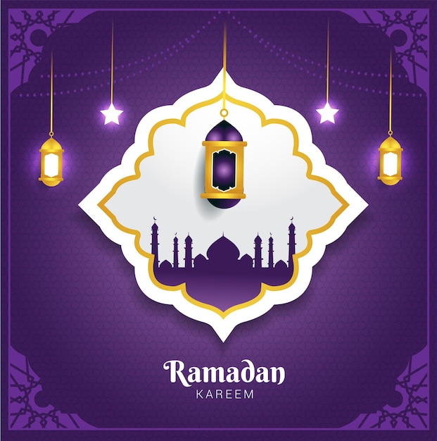 Tarjeta de ramadan kareem con fondo morado