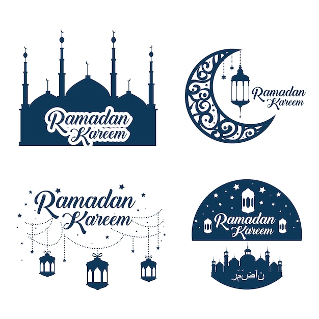 Tarjeta de Ramadan Kareem con iconos de conjunto