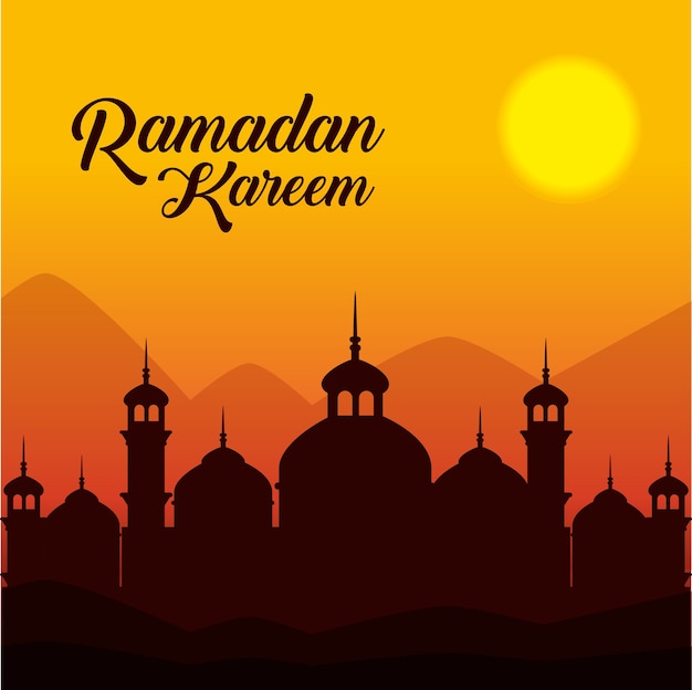 tarjeta de ramadan kareem con templo