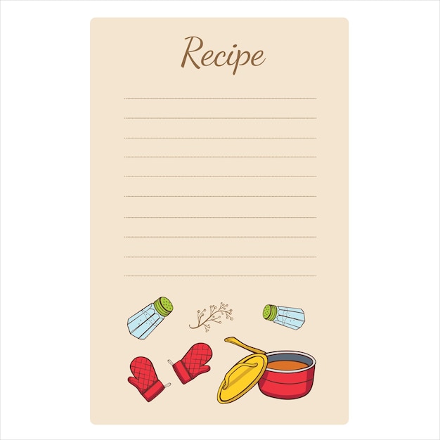 Vector tarjeta de receta libro de cocina para cocinar ilustración de vector dibujado a mano