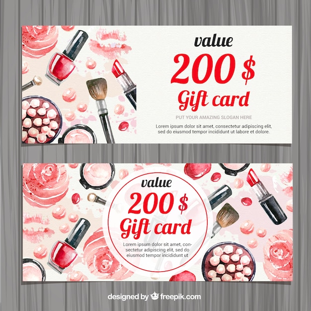 Tarjeta de regalo de accesorios de belleza de acuarela