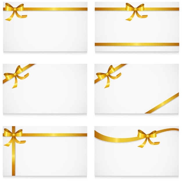 Tarjeta de regalo con cintas doradas y conjunto de lazo