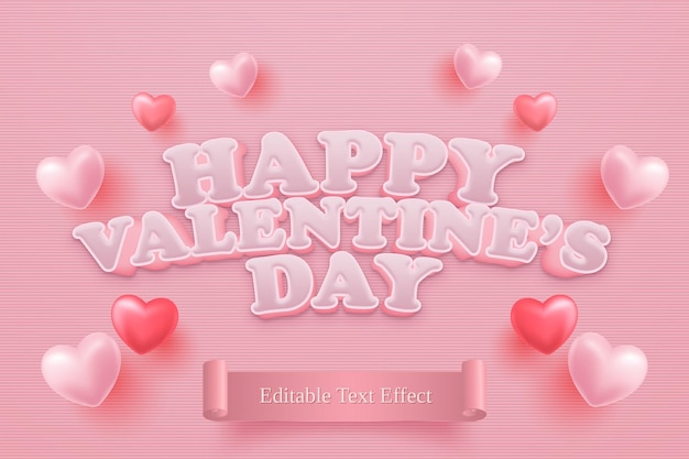 Tarjeta de regalo de feliz día de san valentín con estilo de efecto de texto rosa