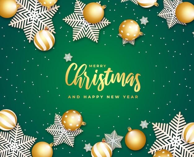 Tarjeta de regalo de feliz navidad y próspero año nuevo pequeños copos de nieve y copos de nieve de bolas