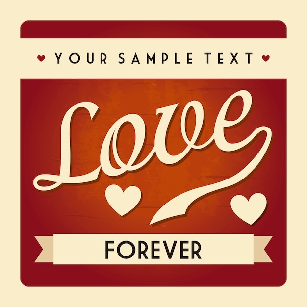 Tarjeta retro de amor sobre fondo rojo ilustración vectorial