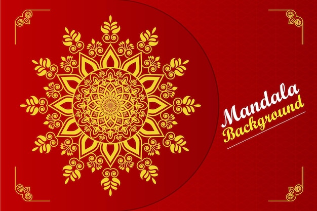 Vector una tarjeta roja y amarilla con un diseño de mandala amarillo.