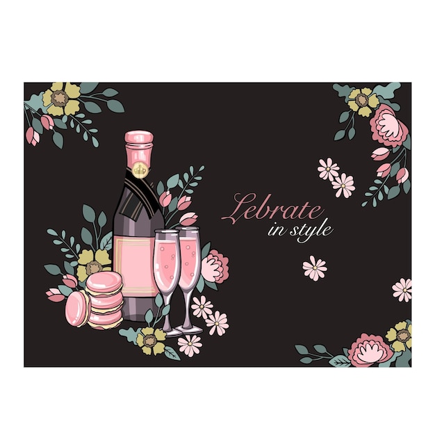 Tarjeta rosa champagne velada romántica san valentín vector
