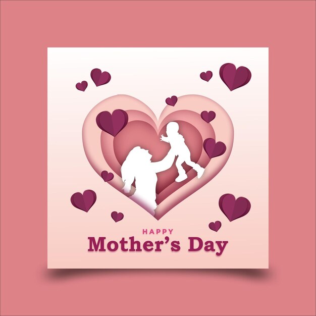 Una tarjeta rosa con un corazón y un feliz día de la madre escrito en ella