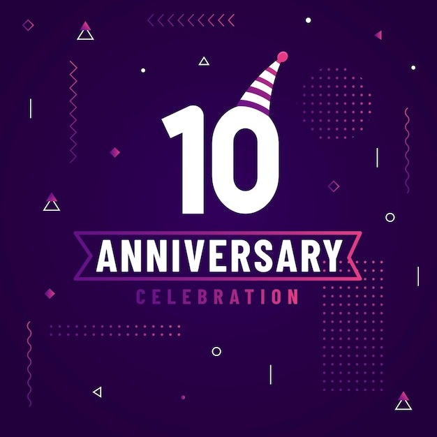 Tarjeta de saludos de aniversario de 10 años fondo de celebración de aniversario de 10 años vector gratis