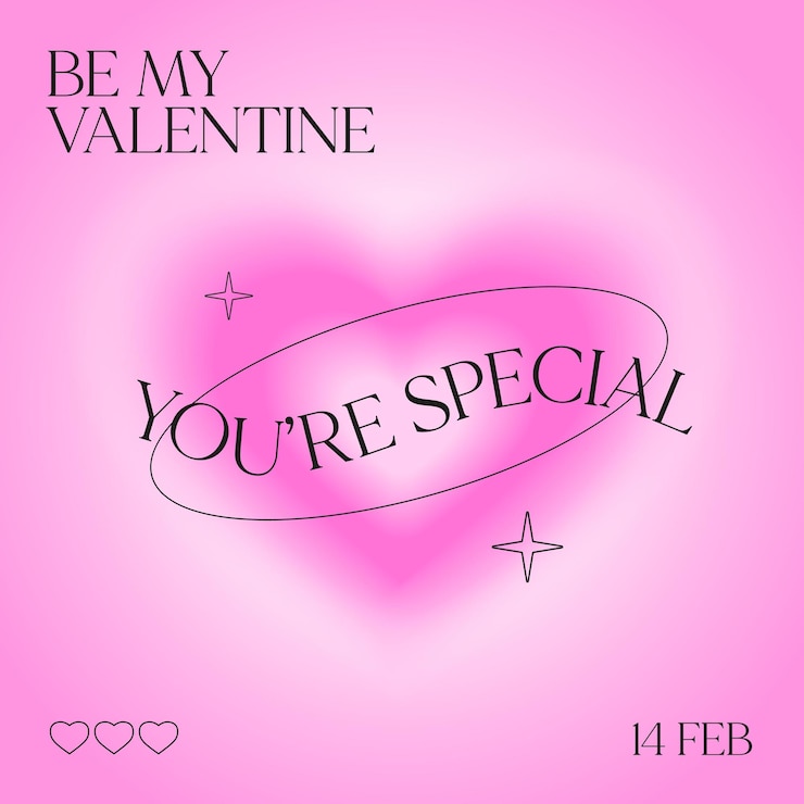 Vector tarjeta de san valentín con cita be my valentine hermosa postal degradada con corazones y cita
