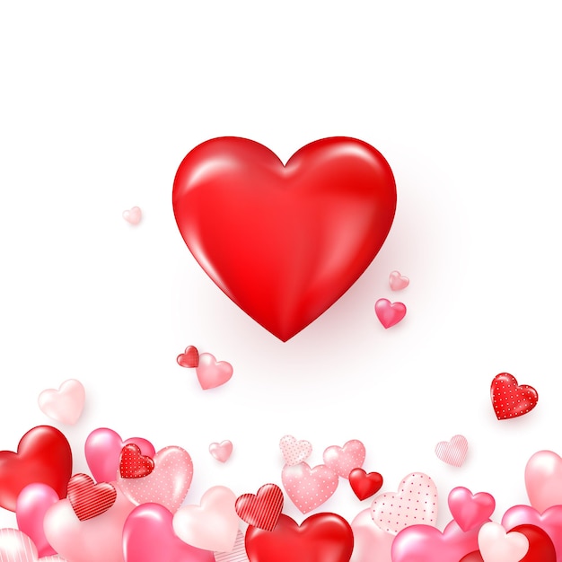 Tarjeta de San Valentín con corazones rojos brillantes. Fondo brillante del día de San Valentín. ilustración