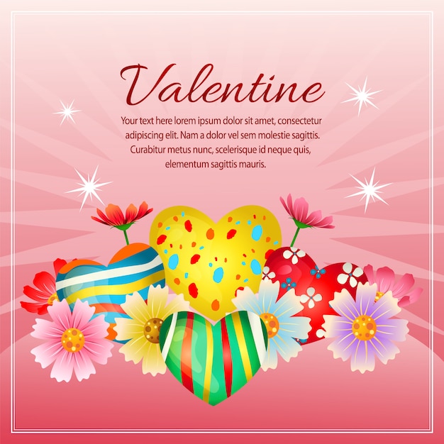 Tarjeta de san valentín con decoración de flores y dulces de forma de amor