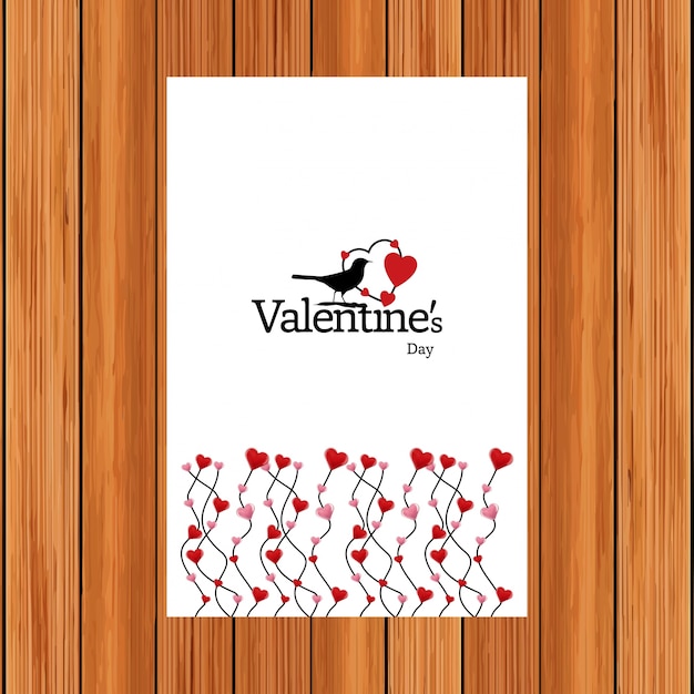 Tarjeta de san valentín con fondo de madera