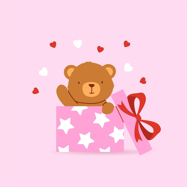 Tarjeta de san valentín con lindo oso vector ilustración de dibujos animados