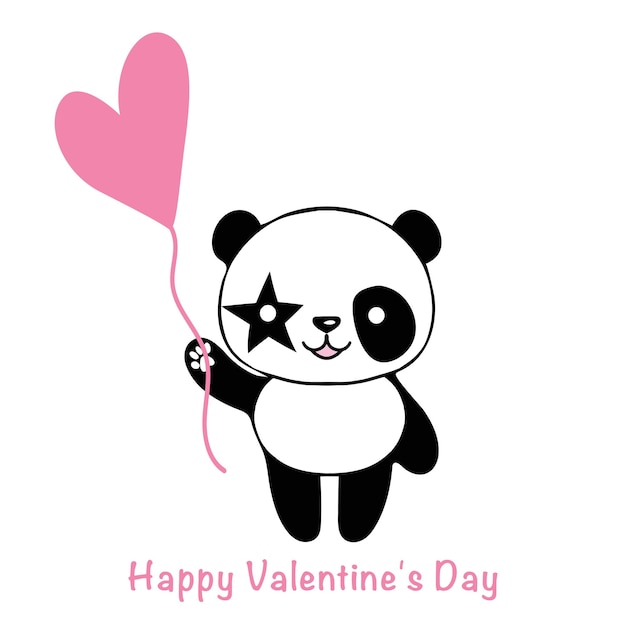 Tarjeta de San Valentín con lindo panda y corazones Amor concepto Ilustración sobre un fondo rosa