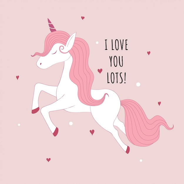 Tarjeta de San Valentín con un lindo unicornio.