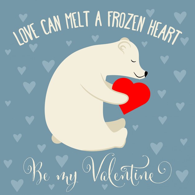 Tarjeta de San Valentín con oso polar.