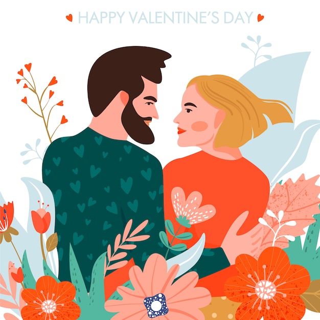 Tarjeta de san valentín con pareja feliz.