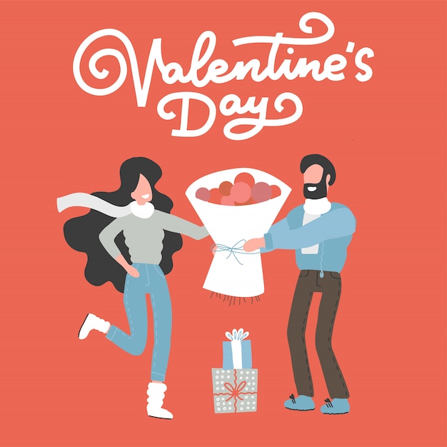 Vector tarjeta de san valentín con pareja feliz.