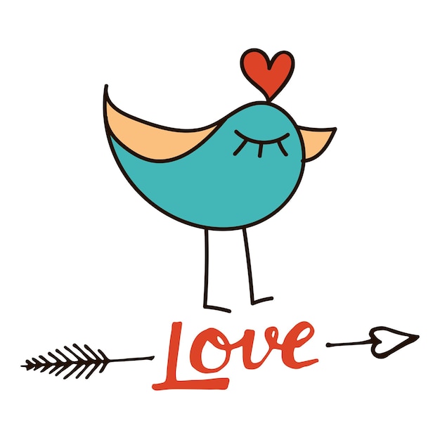 Vector tarjeta de san valentín tarjeta de felicitación con un pájaro amor ilustración vectorial