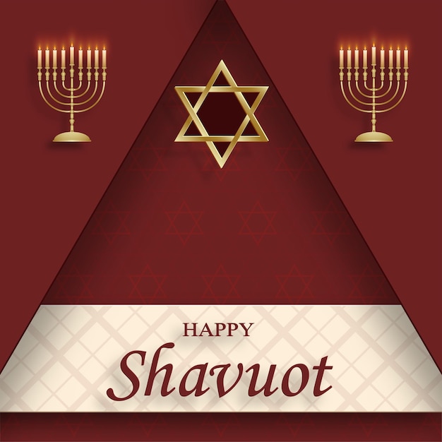 Tarjeta de shavuot feliz con símbolos judíos agradables y creativos y estilo de corte de papel dorado sobre fondo de color para la traducción festiva judía de pesaj feliz shavuoth